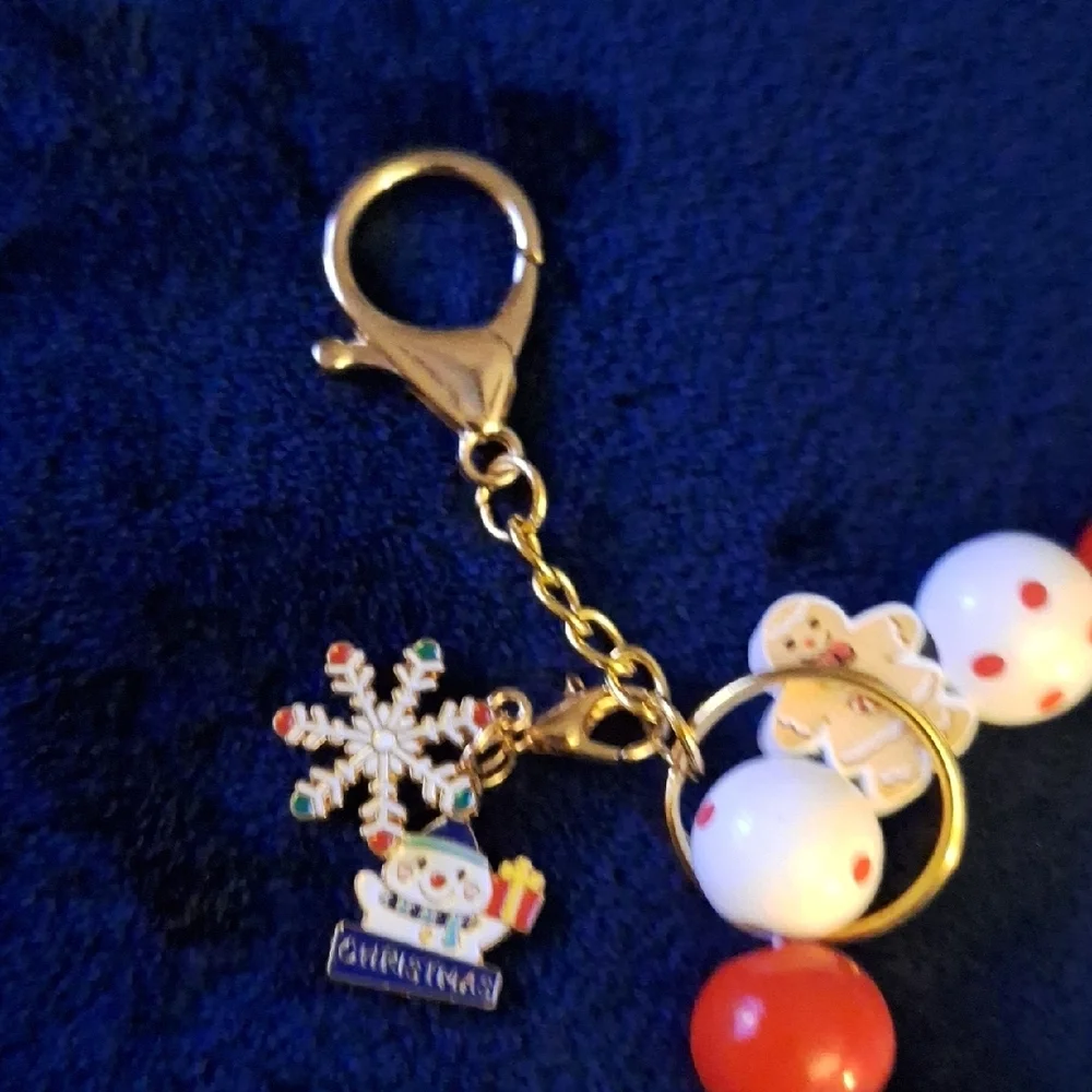 Festive Holiday Red and White Charm Bracelets Keychain